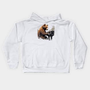 Grizzly Bear playing piano Kids Hoodie